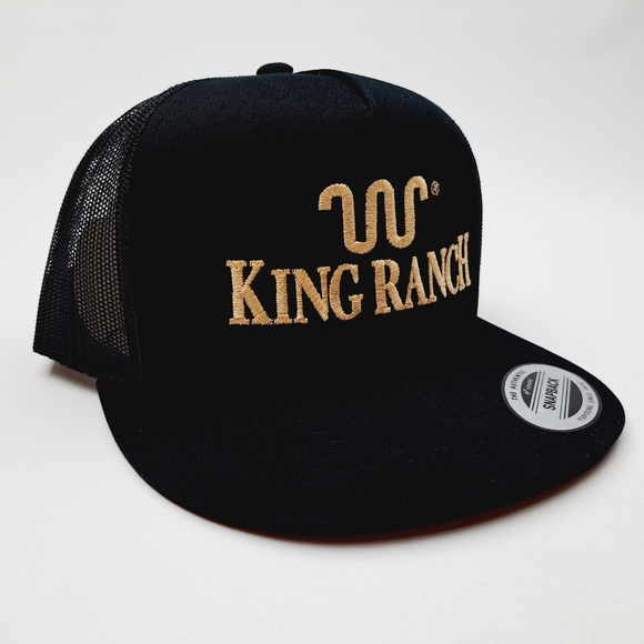 King Ranch Flat Bill Trucker Mesh Snapback Hat Cap Black Embroidered - Picture 3 of 4